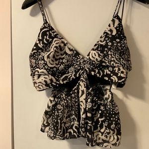 Zara black/white printed cut out top